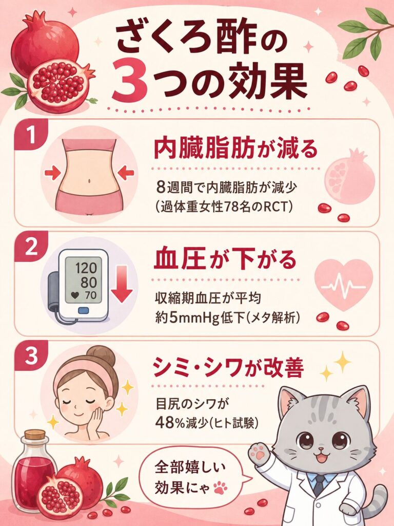 ざくろ酢の3つの効果 内臓脂肪・血圧・美容