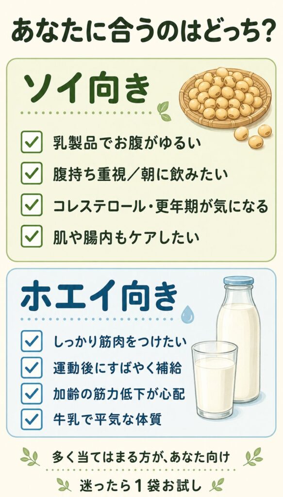 ソイ向きの人とホエイ向きの人がわかるチェックリストの図解